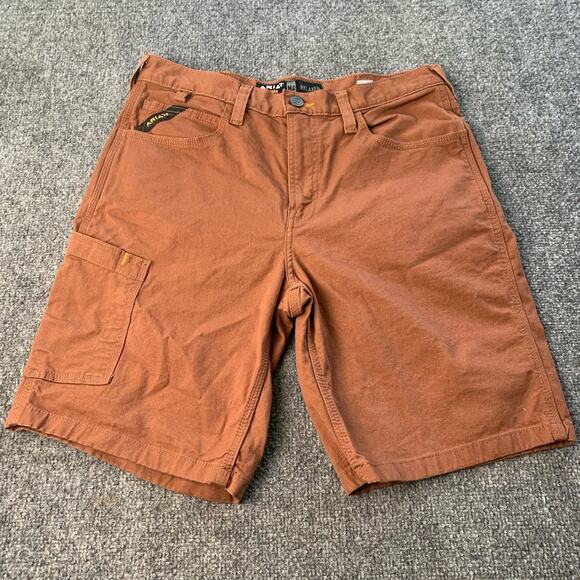 Ariat Shorts Mens 32 Brown Rebar M4 Relaxed Cargo Utility Workwear Stretch - Picture 1 of 16